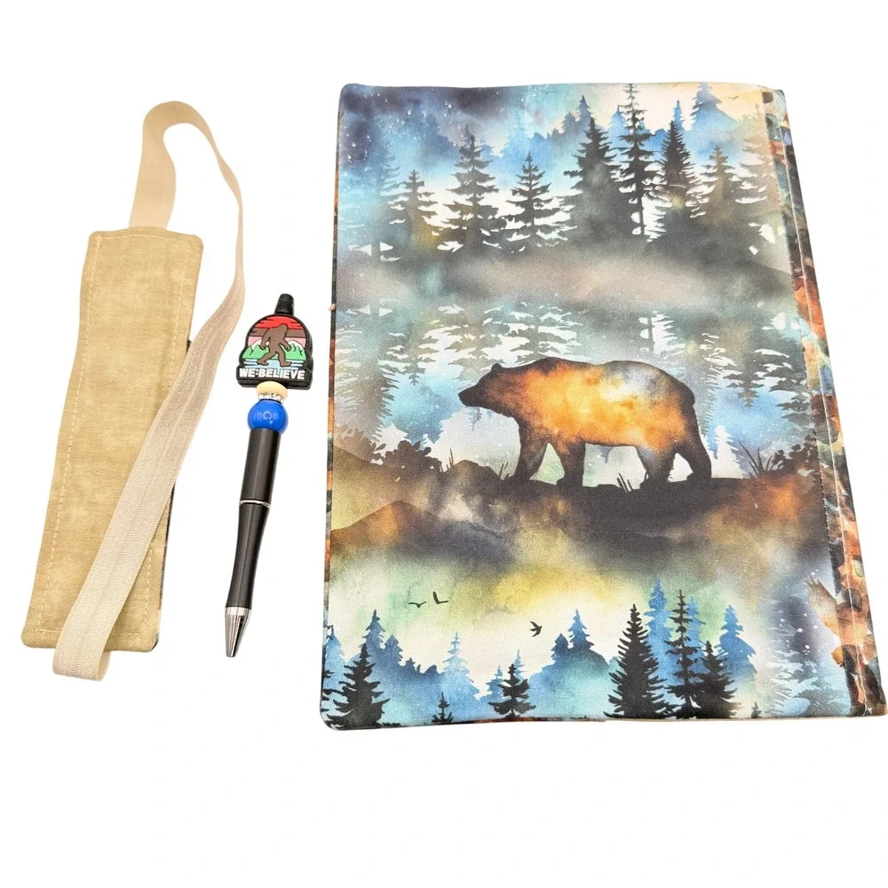 Bigfoot Journal Notebook Cover Fabric Bear Forest Nature Art Wilderness Handmade
